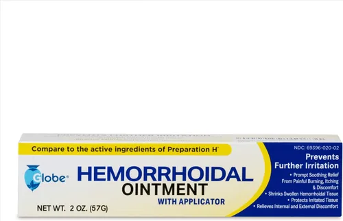 Vista 3 de Globe Ungüento hemorroidal con aplicador, fenilefrina HCl, vaselina, aceite mineral, alivio de ardor, picazón y molestias de las hemorroides, tubo