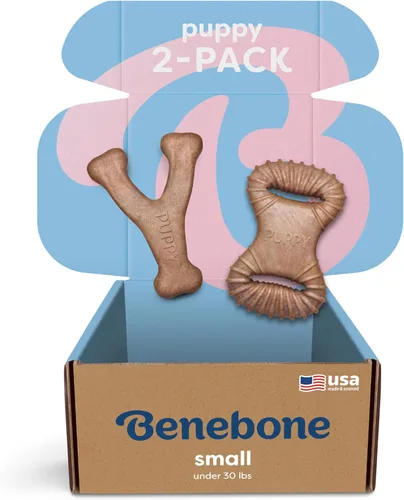 Vista 9 de Benebone Puppy Wishbone - Juguete masticable para perro, fabricado en Estados Unidos, sabor a tocino real, pequeño