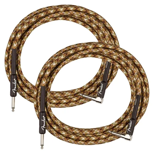 Vista 4 de Fender Cable de instrumentos de lujo de 10 pies, ángulo recto, tweed negro, paquete de 2