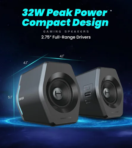 Vista 2 de Edifier G2000 Altavoces RGB para Juegos, 32W de Potencia Máxima, Diseño Compacto para PC/PS4/Escritorio, Bluetooth 5.1, AUX de 3.5mm, Modos