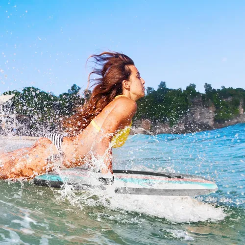 Vista 9 de Goplus Tabla de cuerpo ligera de 41/37/33 pulgadas para playa, tabla de surf con núcleo EPS, cubierta XPE, parte inferior lisa de HDPE, correa