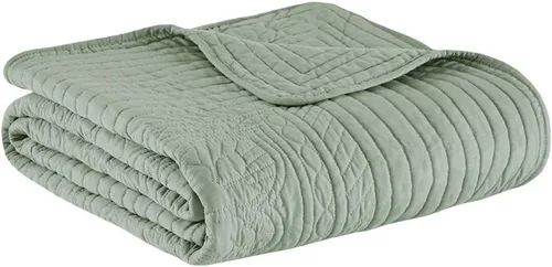 Vista 8 de Madison Park Manta Throw - Diseño de Acolchado Damasco Reversible, Microfibra Suave Prelavada, Colcha Rellena de Algodón, Manta de Verano Acogedora