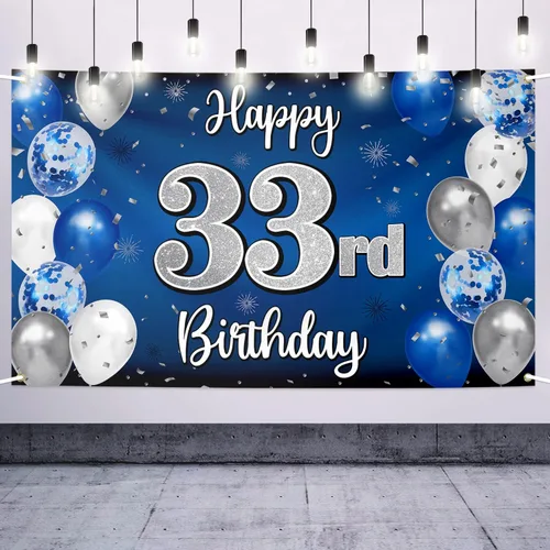 Vista 9 de Decoración de feliz cumpleaños número 100, globo azul y plateado grande cartel de fondo de cumpleaños de 100 años - Suministros para fiesta