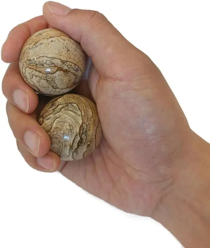 Vista 2 de Top Chi Picture Jasper Baoding Balls con soporte para terapia de manos, ejercicio y alivio del estrés (mediano 1.6 pulgadas)