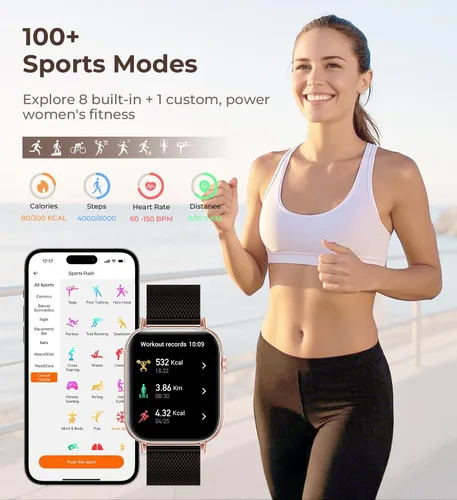 Vista 5 de Iaret Reloj inteligente para mujer, rastreador de fitness HD de 1.83 pulgadas con 4 bandas, responder/hacer llamadas, frecuencia cardíaca, sueño