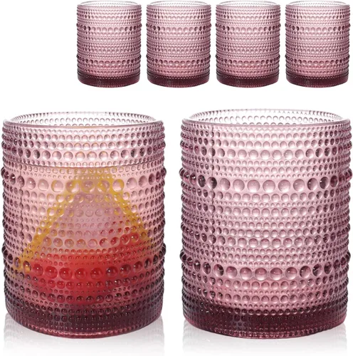 Vista 15 de Juego de 4 vasos para beber Hobnail de 12 onzas, vasos vintage de Júpiter, cristalería antigua en relieve para cerveza, agua, jugo, cóctel, whisky