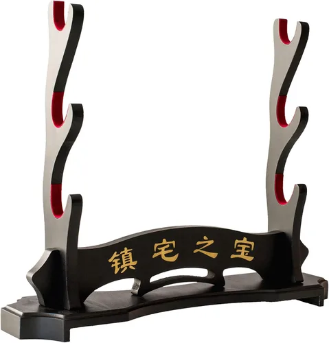 Vista 7 de Soporte para espada samurái, soporte para espada Katana Wakizashi Tanto de terciopelo acolchado para colgar en la pared, estante para espadas