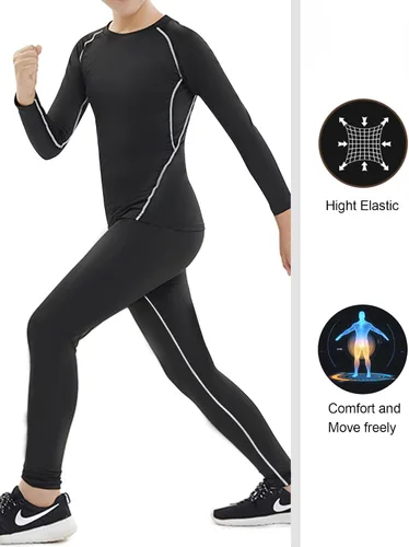 Vista 3 de HOPLYNN Paquete de 4 pantalones de compresión para niños y jóvenes, mallas atléticas, capa base debajo de los pantalones, equipo para deportes