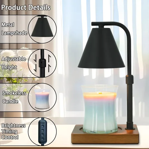 Vista 3 de Lámpara calentadora de velas con temporizador para mujer, calentador de velas de altura ajustable, regalos de inauguración de la casa, decoración