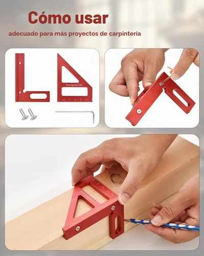 Vista 6 de Imperial 3D Multi-ángulo Regla de Medición,45/90 Grados Aleación de Aluminio Carpintería Cuadrado Transportador Cuadrado, Regla Triángulo Inglete