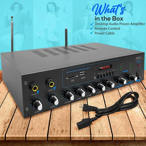 Vista 7 de Pyle Amplificador profesional y receptor Bluetooth sistema de audio estéreo, radio FM, (2) tomas de entrada de micrófono de 1/4 pulgadas