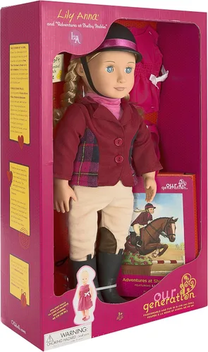 Vista 2 de Muñeca Our Generation de Battat - Lily Anna de 18 pulgadas, Deluxe, con caballo para montar, jinete ecuestre, articulable, con libro y accesorios