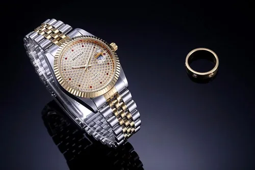 Vista 2 de Fanmis Reloj de pulsera de lujo para mujer, de cuarzo, de oro y dos tonos de acero inoxidable