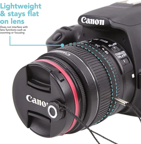 Vista 5 de Foto&Tech Correa con tapa para lente de cámara con cuerda elástica, compatible con cámaras DSLR SLR Evil sin espejo universales (1 pieza)