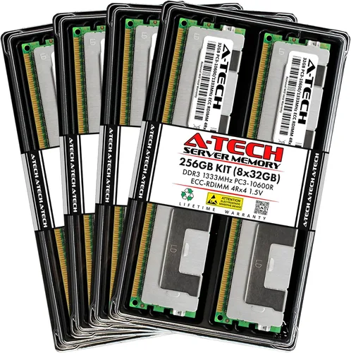 Vista 61 de A-Tech 4GB DDR3 1333MHz PC3-10600R ECC RDIMM 1Rx4 Rango único 1.5V Registrado DIMM 240-Pin Módulo de actualización de memoria RAM de servidor