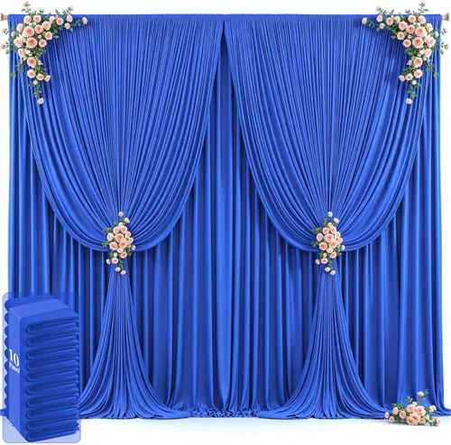 Vista 30 de 20 pies x 12 pies Cortinas de Telón de Fondo Azul Bebé Sin Arrugas para Bodas y Fiestas, Telón de Fondo de Tela Azul, Cortinas para Bodas