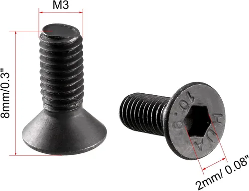Vista 2 de uxcell Tornillos hexagonales de cabeza avellanada de acero al carbono M3x8mm 10.9, paquete de 50