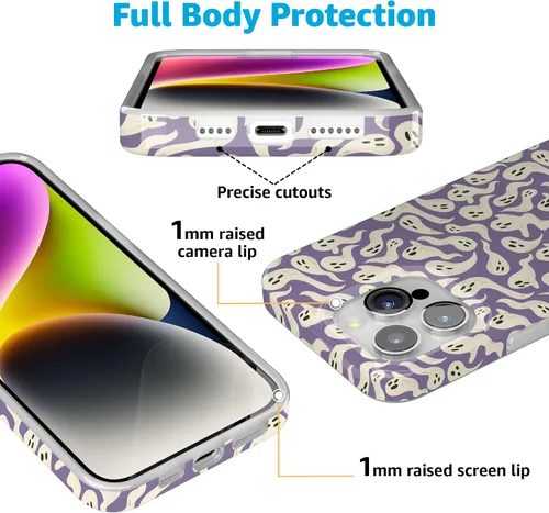 Vista 7 de Casely iPhone 14 Pro Case All Boo'd Up Purple Ghost Compatible with MagSafe Classic Ultra Thin Design