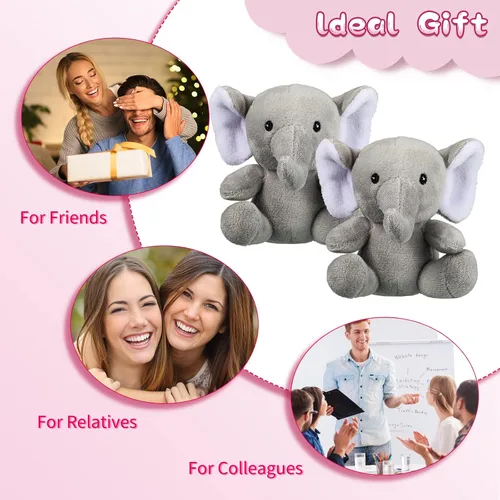 Vista 4 de Skylety 4 piezas de animales de peluche pequeños y lindos elefantes, animales del bosque suaves para baby shower, niños y niñas, revelación