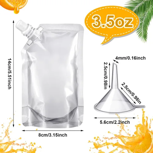 Vista 2 de Meanplan 100 bolsas de plástico reutilizables a granel, bolsas de plástico transparente a prueba de fugas para jugos con embudo para suministros
