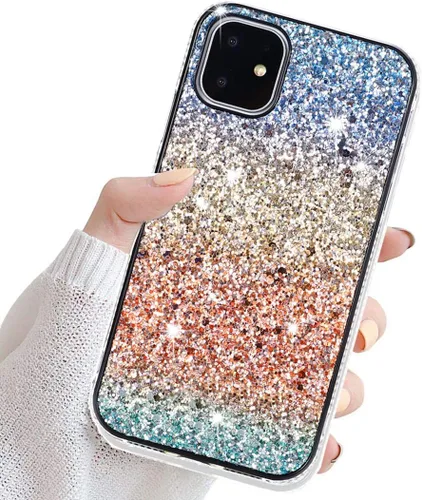 Vista 3 de Solomo Funda para iPhone 11 Pro, funda protectora gradual de arcoíris brillante de lujo con purpurina y parachoques de TPU suave para iPhone 11 Pro