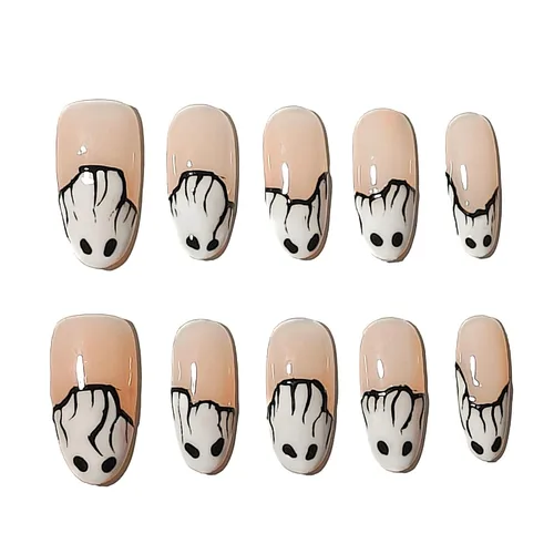 Vista 18 de Sun&Beam Nails Dije hecho a mano de almendra media larga con diseño de diamante de color nude, lindas puntas de uñas postizas, 10 unidades (#99 S)