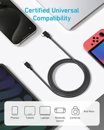 Vista 5 de Anker Cable USB C a USB C en ángulo recto, 240 W, cable de carga trenzado tipo C de 90 grados tipo C para iPhone serie 17 y más