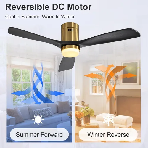 Vista 5 de Sofucor - Ventilador de techo de 52 pulgadas con luces, ventilador de techo empotrado negro para interiores/exteriores con control remoto de luz