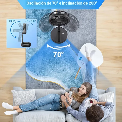Vista 2 de LIPETY Ventilador Oscilante Recargable Portátil Plegable - 9" Batería de 7200mAh Operado por USB C Ventilador Pequeño con Control Remoto, Ventilador