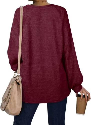 Vista 4 de OFEEFAN - Suéteres para mujer, sudaderas holgadas sin botones, con cuello redondo y manga globo
