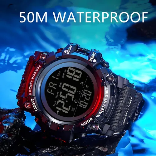 Vista 2 de Reloj deportivo digital con correa de resina negra, impermeable, cronómetro, para hombres y mujeres