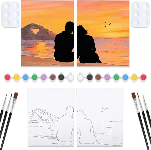 Vista 12 de Nuberlic Paquete de 2 Lienzos Predibujados de 8x10 pulgadas para Pintar para Adultos Kit de Pintar y Beber para Noche de Cita de Parejas Adultas