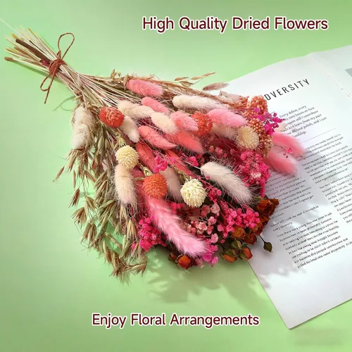 Vista 4 de DIY - Juego de flores secas naturales a granel, color rosa