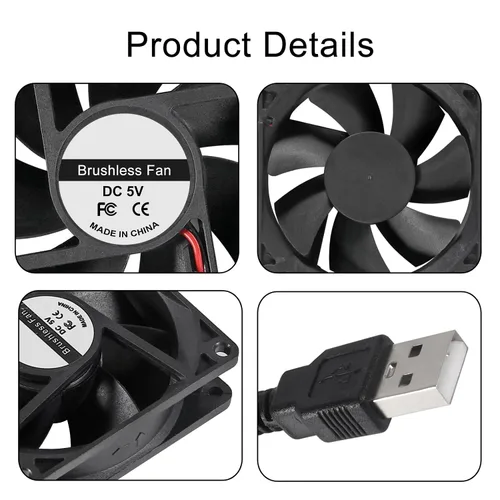 Vista 5 de 4pcs 8025 Ventilador de enfriamiento 3.150x3.150x0.984 in DC 5V USB Cooler Brushless 3.150 in XH2.54 para DIY PC PC PC Case (5V USB)