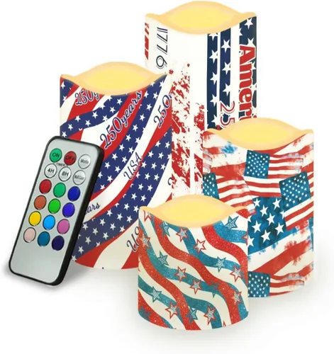 Vista 37 de Jeiento American Flag Flameless Candles 4 Pack 4th of July Home Decoration Flower American Flag LED Candles Battery Operated with Timer Remote