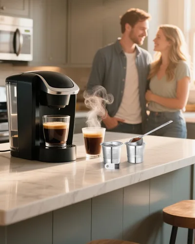Vista 5 de Paquete de 2 tazas K reutilizables para Keurig 1.0 – Cápsulas de café reutilizables de acero inoxidable K Cup con cuchara de metal, cepillo y 4