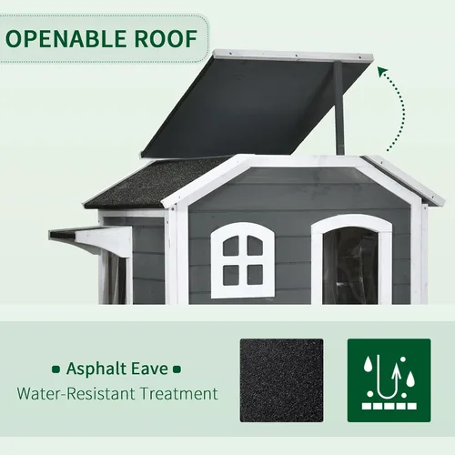 Vista 6 de Casa para gatos de 2 pisos al aire libre, resistente a la intemperie para gatos salvajes con puerta de escape, techo que se abre, plataformas