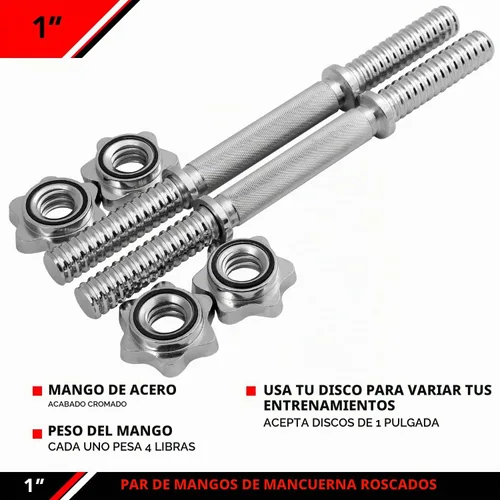 Vista 4 de JFIT - Juego de 2 manijas de mancuernas roscadas, con collares de estrella, se adapta a platos estándar de 1 pulgada