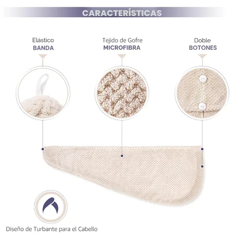 Vista 3 de SimpleField Paquete de 2 toallas de microfibra para el cabello para mujer, antiencrespamiento, de secado rápido, turbante para todo tipo de cabello