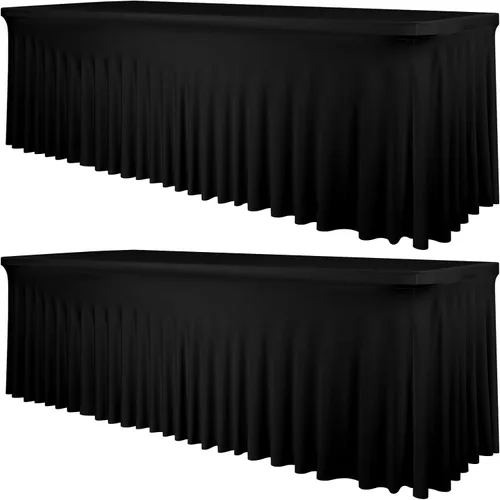 Vista 19 de fani Paquete de 2 faldas de mesa elásticas negras para mesa rectangular de 6 pies, manteles elásticos de elastano lavables con falda, mantel