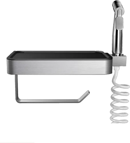 Vista 11 de Soporte de papel higiénico con pistola pulverizadora, bidé de ducha de pulverización de mano, dispensador de papel higiénico, pistola rociadora