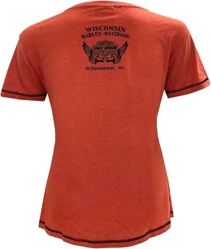 Vista 2 de Harley-Davidson - Camiseta de manga corta con diseño de himno B&S para mujer, color rojonegro
