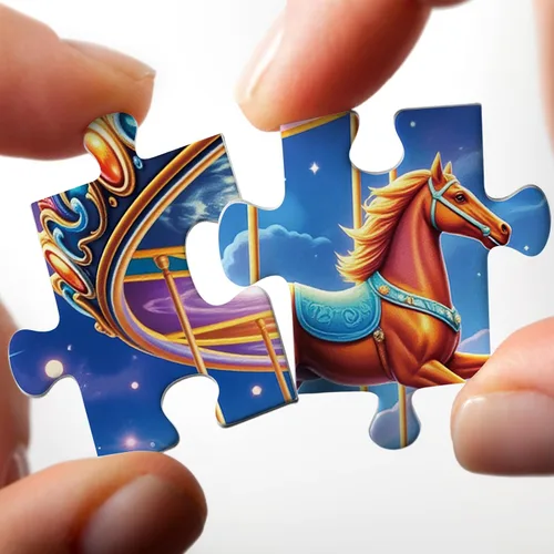 Vista 4 de Rompecabezas de parque de atracciones de carrusel colorido para adultos, 1000 piezas, rompecabezas de caballo de galaxia de fantasía, rompecabezas