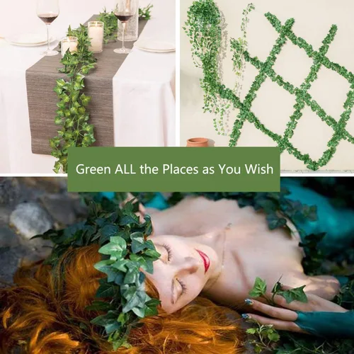 Vista 3 de Paquete de 12 enredaderas falsas para decoración de habitación, guirnalda de hiedra artificial con clip, flores verdes, plantas colgantes, hojas