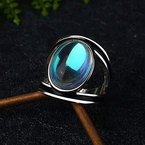 Vista 3 de SUKKCCNO Anillo solitario de plata de ley 925 con piedra lunar y luna para mujer, joyería bohemia con piedra lunar natural, estilo victoriano