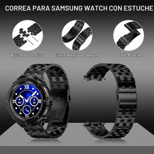 Vista 3 de HASLFM Caja de acero inoxidable y bandas compatibles con Samsung Galaxy Watch 7 8 Ultra 47mm/ Galaxy Watch 5 Pro 45mm/ Galaxy Watch 6/5/4 44mm Negro