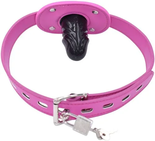 Vista 10 de YiFeng Consolador con cerradura Pene Boca Mordaza con bloqueo Bondage Correa de cuero en BDSM Juguete sexual para adultos (Largo)