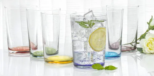 Vista 4 de Red Co. Vasos grandes multicolor para agua, jugo y cócteles, 16 onzas, juego de 6
