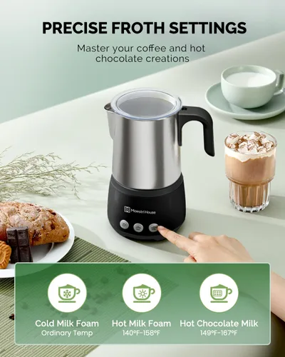 Vista 6 de Maestri House Espumador de leche, vaporizador y espumador de leche eléctrico 4 en 1, 16.9 onzas, 600 W, control táctil inteligente, máquina
