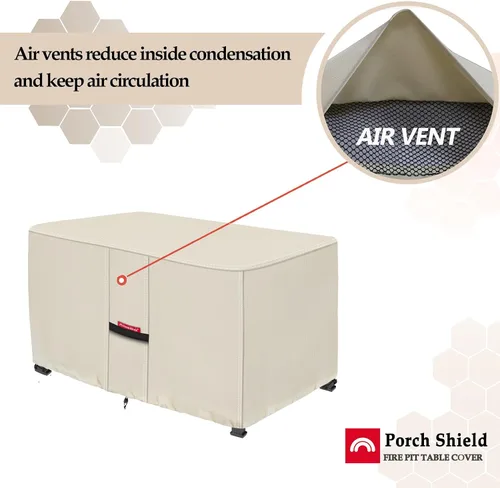 Vista 6 de Porch Shield - Funda impermeable para hoguera de patio 600D, rectangular para exterior, protector de caja de cubierta para mesa de fuego - 43 x 22